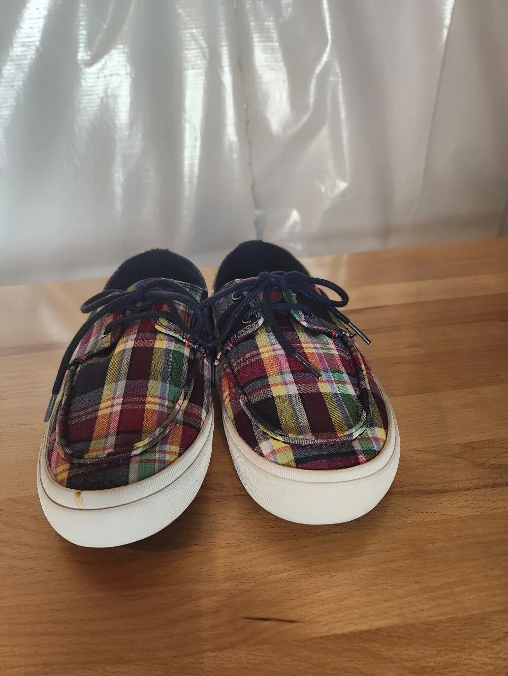 Tommy Hilfiger Plaid Canvas Boat Shoes Mens 8 Preppy Coastal Casual Lace Up